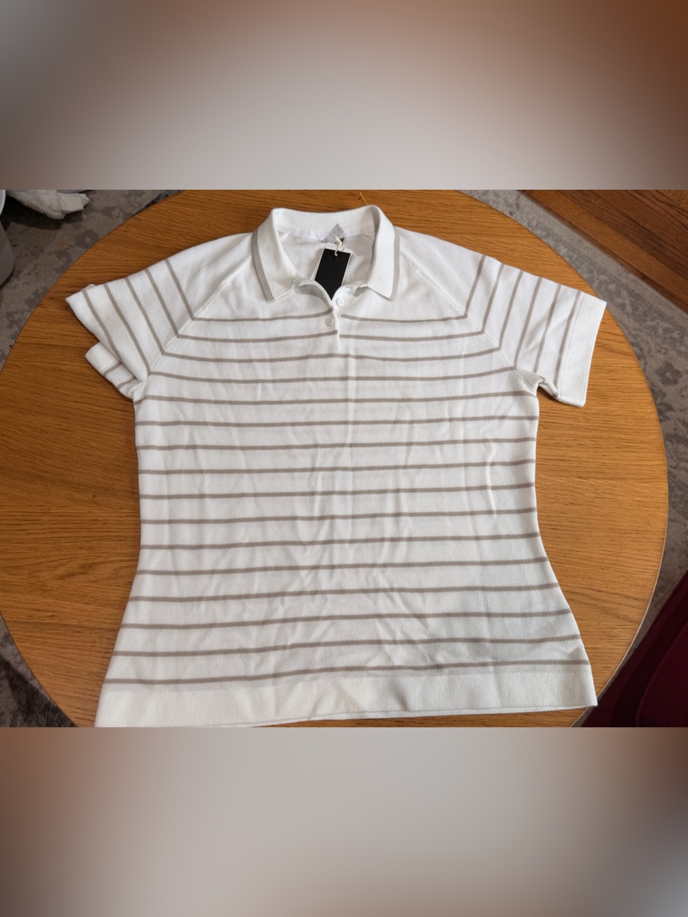 adidas White Tee with Light Beige Stripes